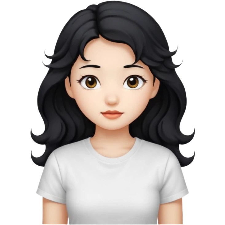 Cute beautiful girl,Black hair,wavy long hair, Black eyes, white T-shirt, Chinese  emoji