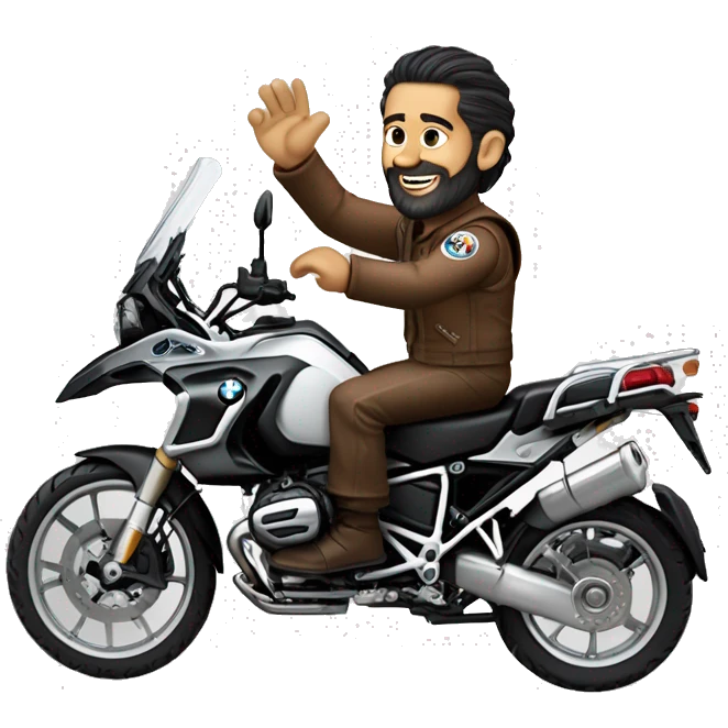 Francisco-Javier-Sans-Sánchez with Billy goat-beard, riding a BMW-R-1200-GS,waving emoji