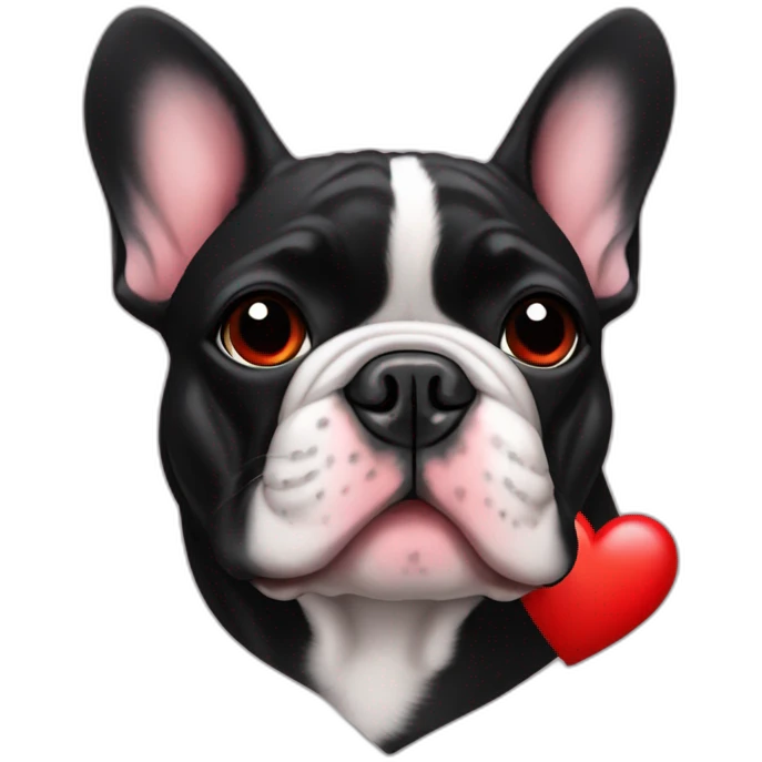 black french bulldog head in red heart emoji