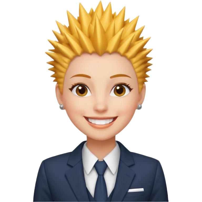 fat spiky haired happy woman with suit emoji