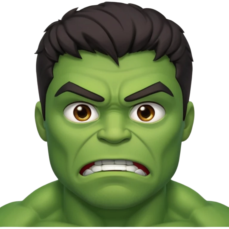 Create a man with brown eyes and dark hair in a crying Hulk costume emoji