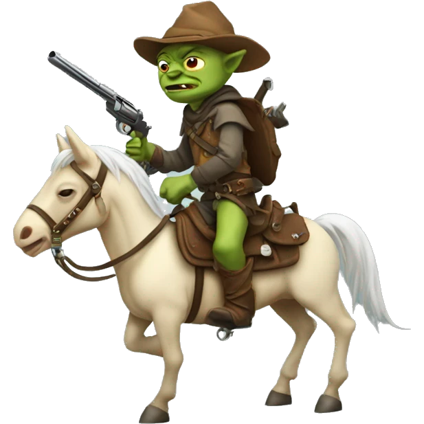goblin horseback riding with gun emoji