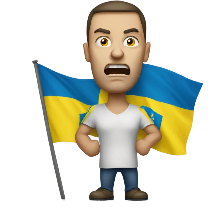 realistic angry Ukrainian with ukranian flag emoji