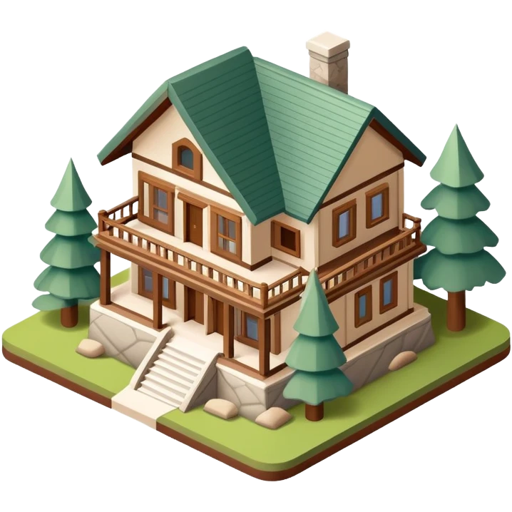 National Parks lodge, isometric dollhouse-style, realistic emoji