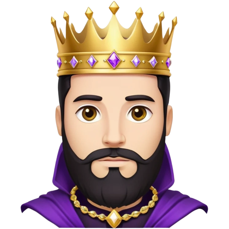 White King, dark hair, beard, golden crown, black clothes, purple diamonds  emoji