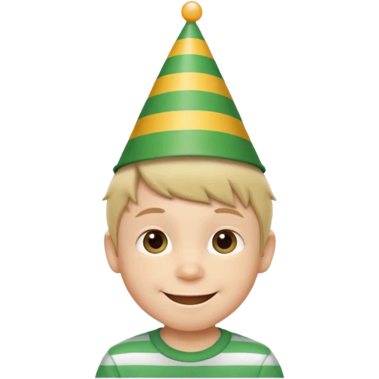 a little boy with birthday hat, striped green shirt















 emoji