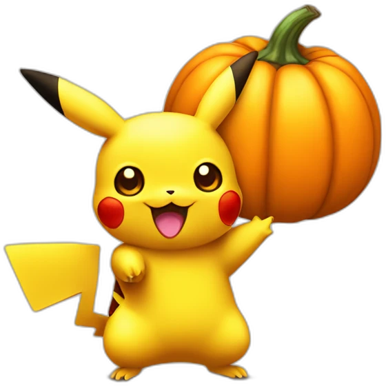 Cute Pikachu holding halloween pumpkin emoji
