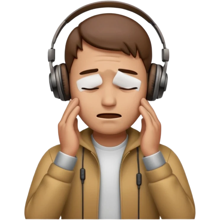 Male emoji with head phone holding both hands listening looks like sad looking down crying and closed his 🫩 only head emoji emoji