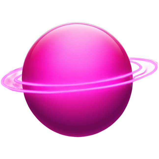 Neon pink planet with glowing rings and hearts  emoji