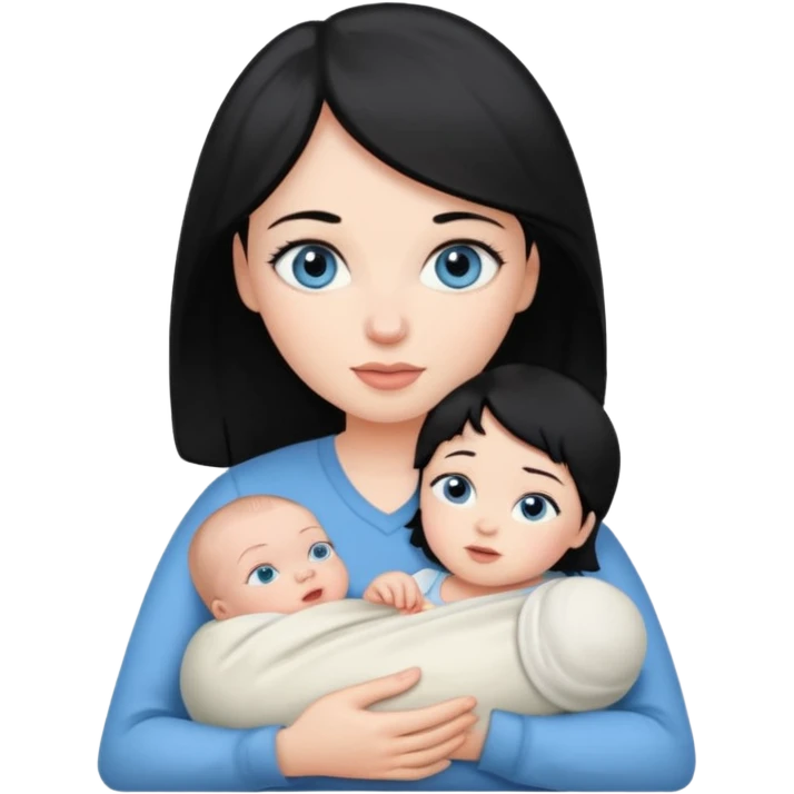 mom holding newborn baby girl with blue eyes white skin and black hair and white skin newborn girl bab white skin black hair emoji