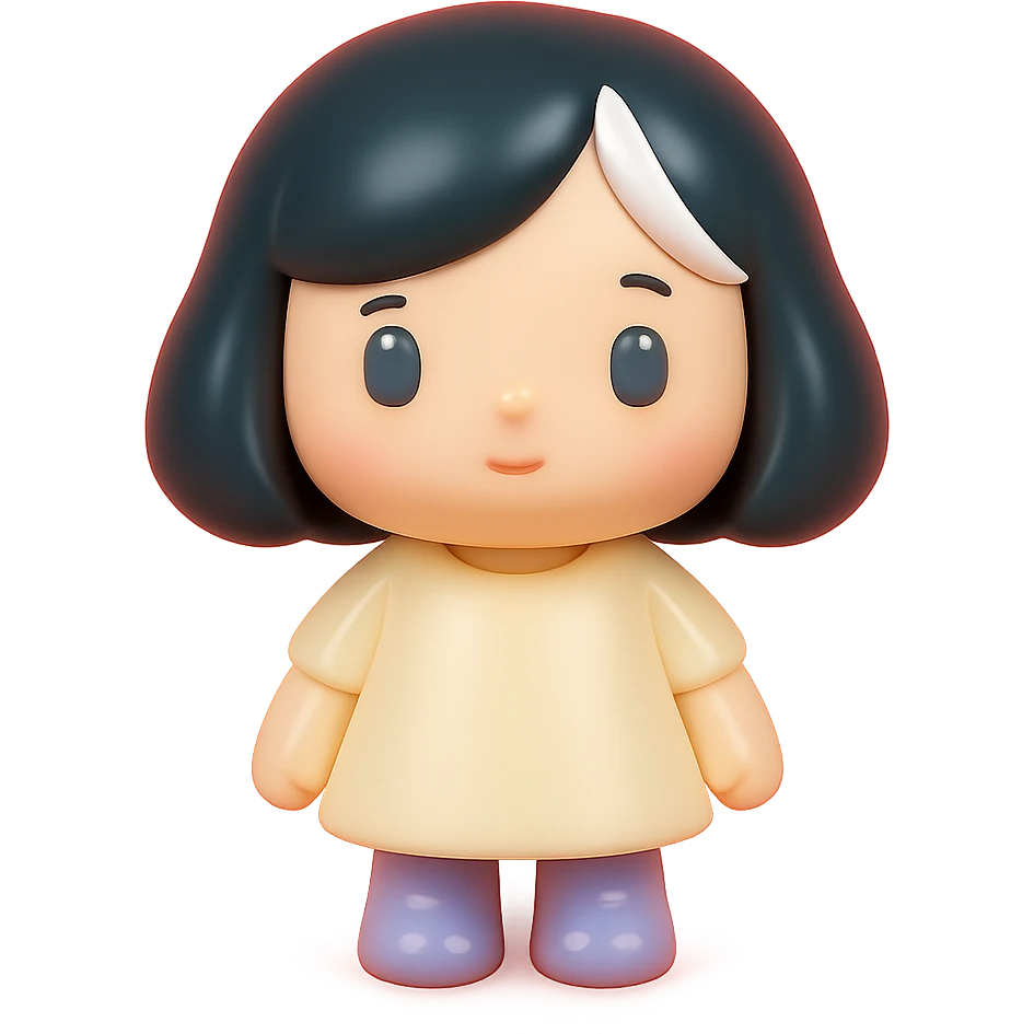 girl with short black hair, bob, with a white strand and gray eyes emoji