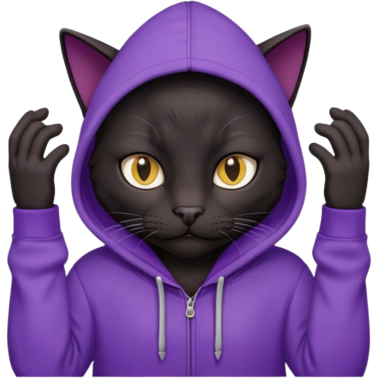 Black cat wearing a purple hoodie emoji