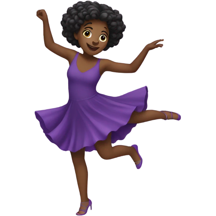 Black girl wearing a purple dress dancing emoji