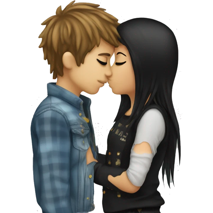 Emo girl kissing country boy emoji