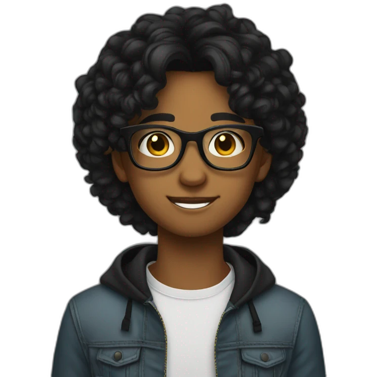 Teen glasses 16 years old and vlack hair  emoji