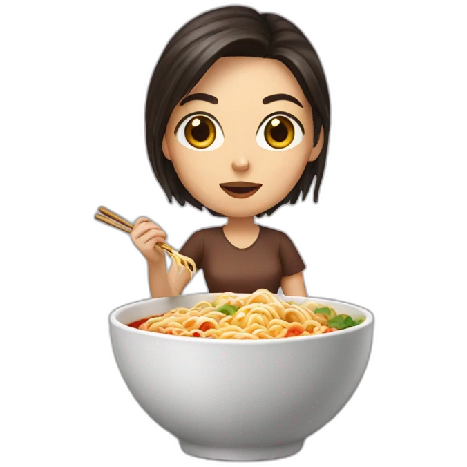 brunette eating ramen bowl emoji