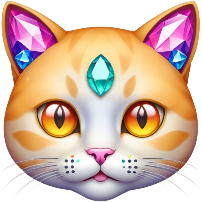 cat face with a blank, staring expression, made of sparkling gems emoji