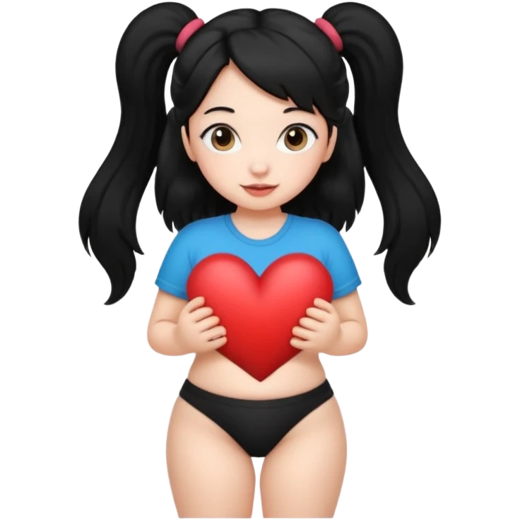 Her hair is in pigtails and her pubic hair is shaped like a heart.  She has wide hips emoji
