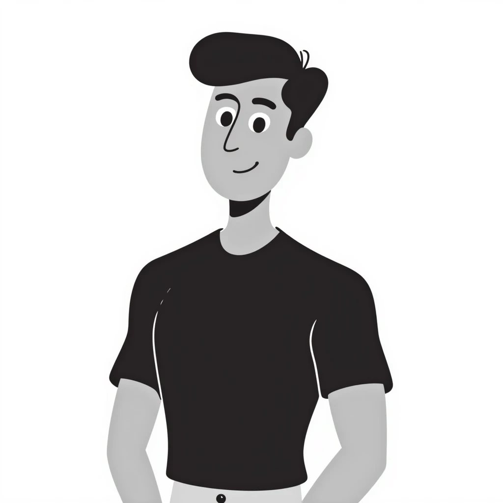 Attractive man in his 40s with youthful appearance, light brown skin, elongated face, defined jawline, medium dark eyes, arched eyebrows, straight nose, handsome friendly expression, short dark hair styled upward, athletic build, wearing a fitted black t-shirt emoji