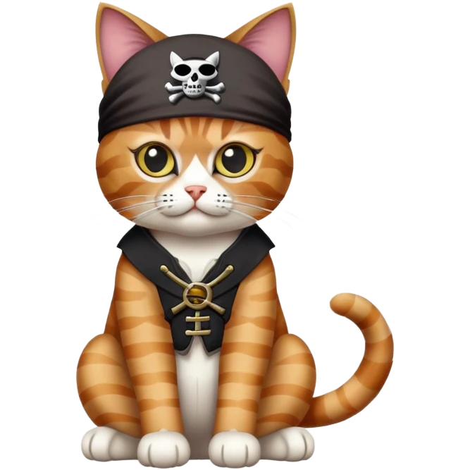 cat full body sitting wearing a pirate eye patch emoji