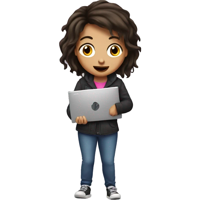 Crazy brunette girl with new pc computer  emoji