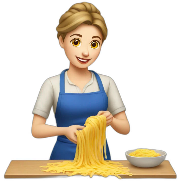 ukrainian woman making pasta with cheese emoji