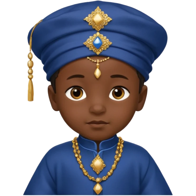  baby boy dressed in a dark blue ghalibiya with delicate decorations with a Red Moracain hat  emoji