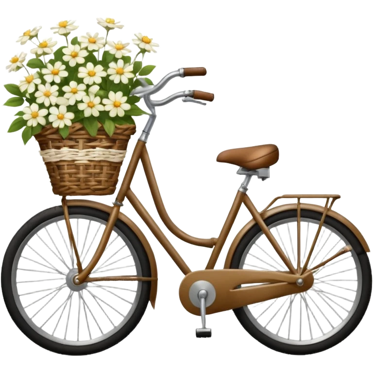 Bicycle with a basket filled with white flowers emoji