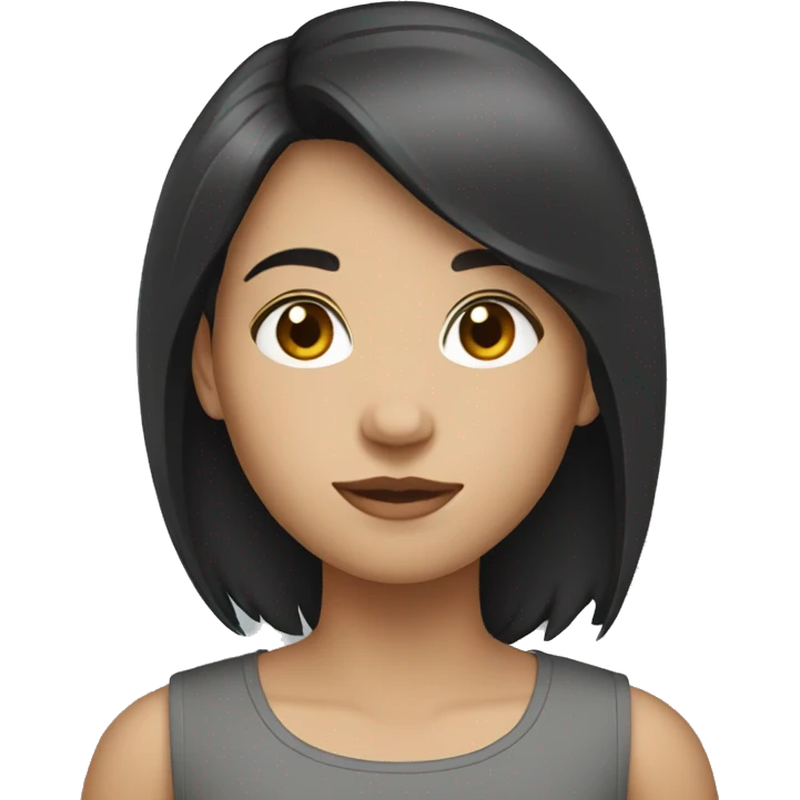 brunette person with gray sweatshift and black hair emoji