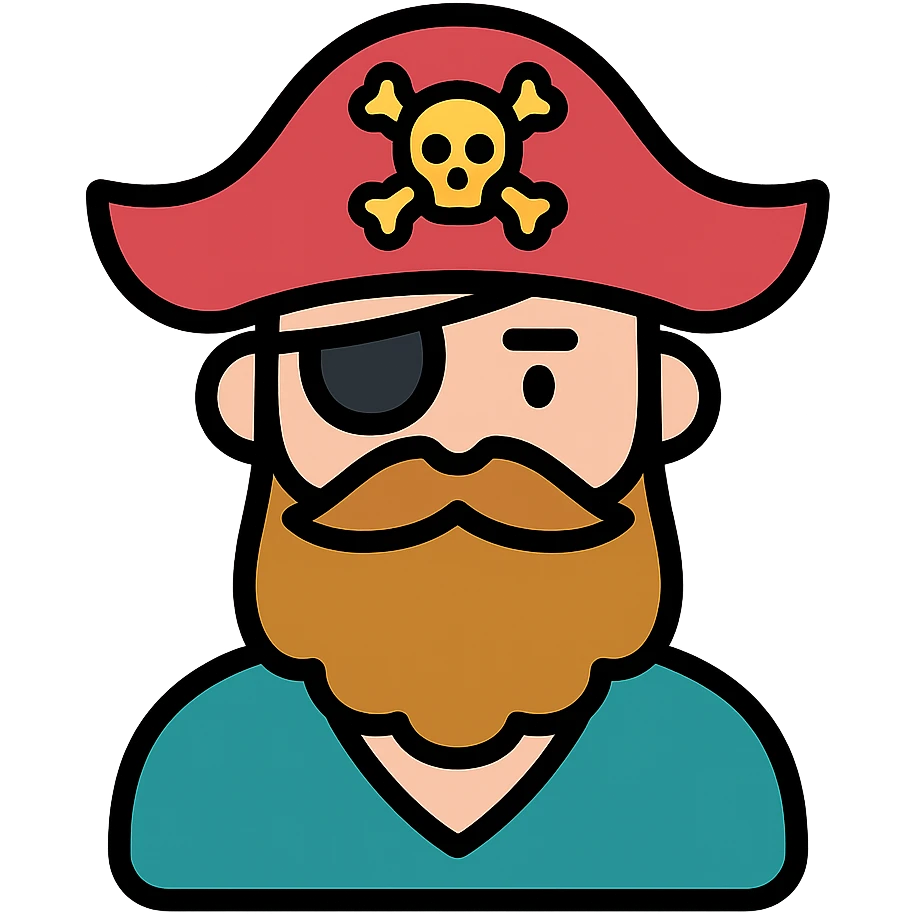 A pirate with a long beard, lineal color icon style, black outlines emoji