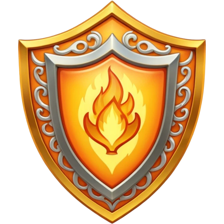White gold shield with flame emoji