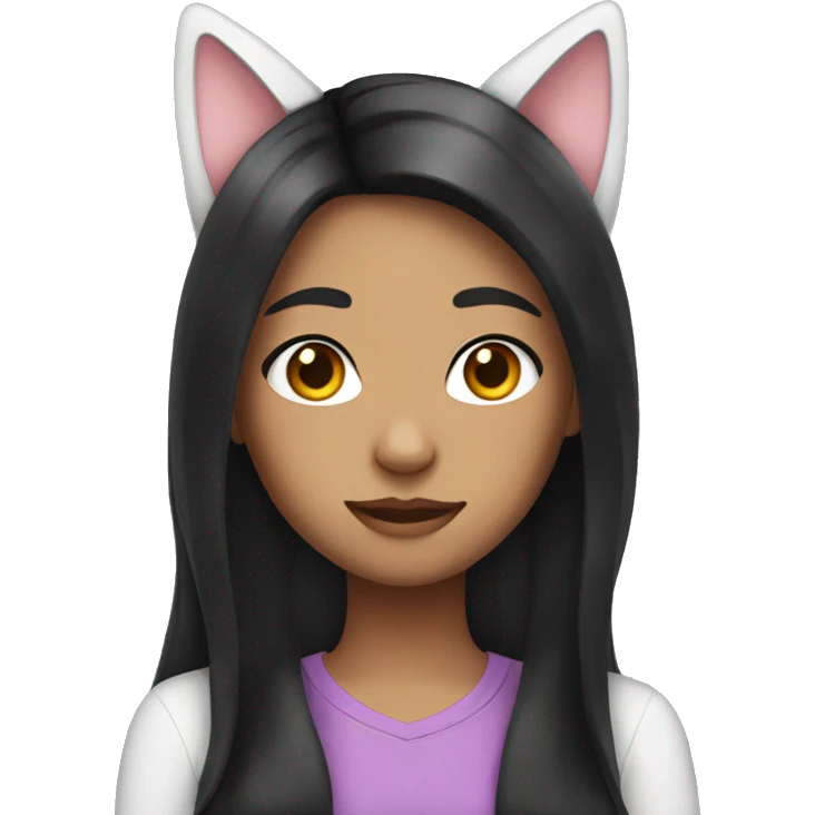 Girl with black long hair and cat ears emoji