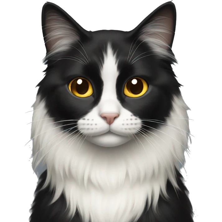 black cat long-haired with half white head emoji