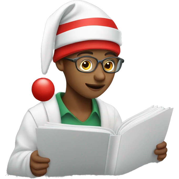 Blind student studying in santa hat emoji