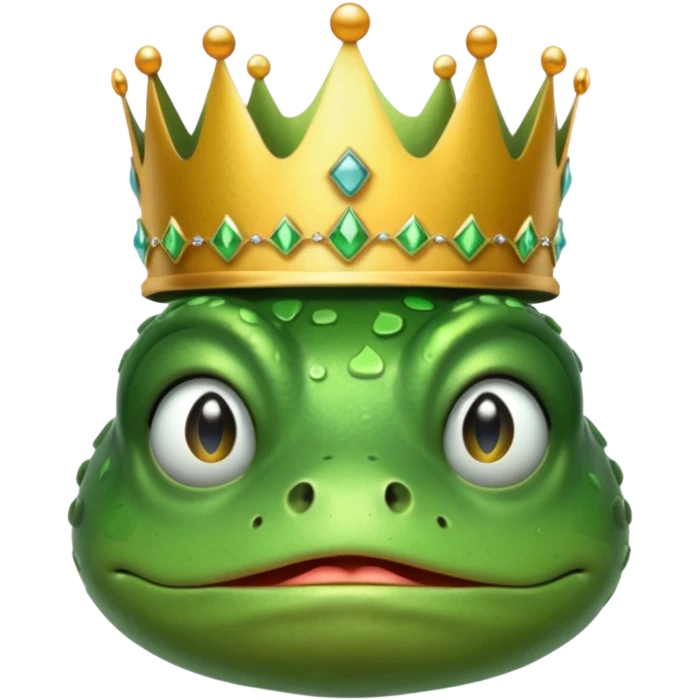 A frog wearing a crown with cry face emoji
