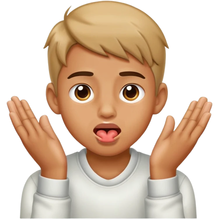 Boy putting hands on nek with tounge out emoji