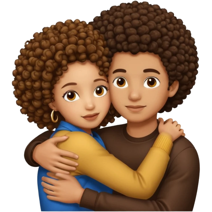 A lightskin with afro boy and brown skin girl with curls hug emoji