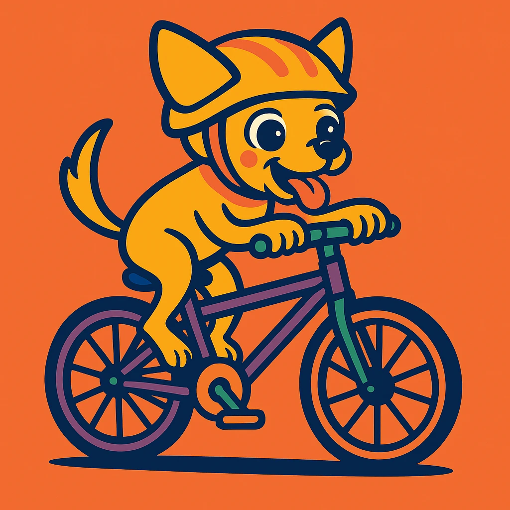 Add a fun helmet to the chihuahua on a bike, preserving the energetic and fun style. emoji