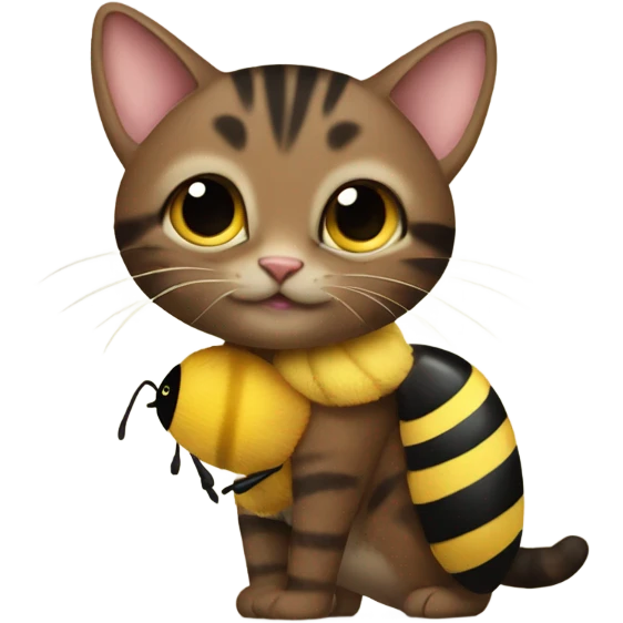 Brown and black tabby Cat carrying a bumble bee  emoji