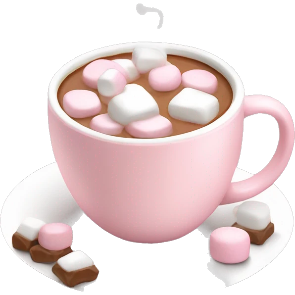 Light Pink mug of hot chocolate with marshmallows  emoji
