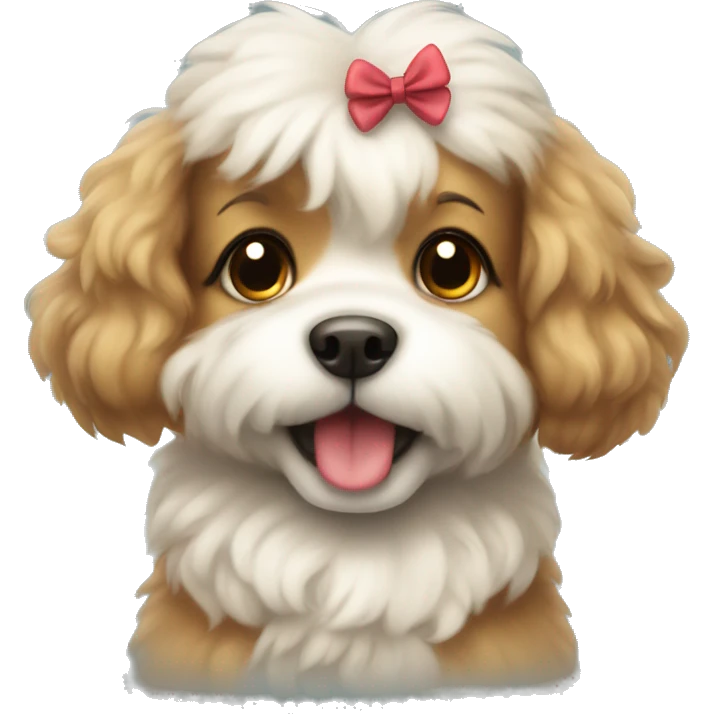 Cute fluffy dog with a bow emoji