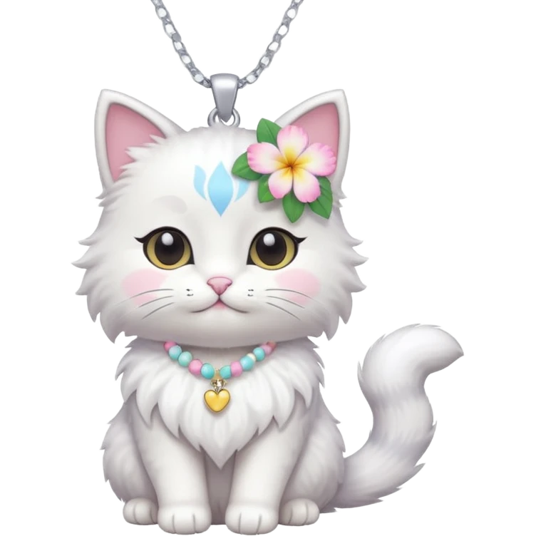 A cute chibi cat with hawaiian pastel flower necklace, posing proudly. emoji