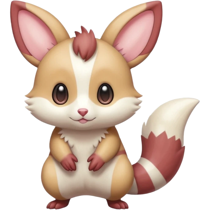 Cute silky soft smooth shiny adorable kawaii big-eyed anime-styled pastel Furret-Minccino-Zangoose-Buizel-hybrid-fusion, full body emoji