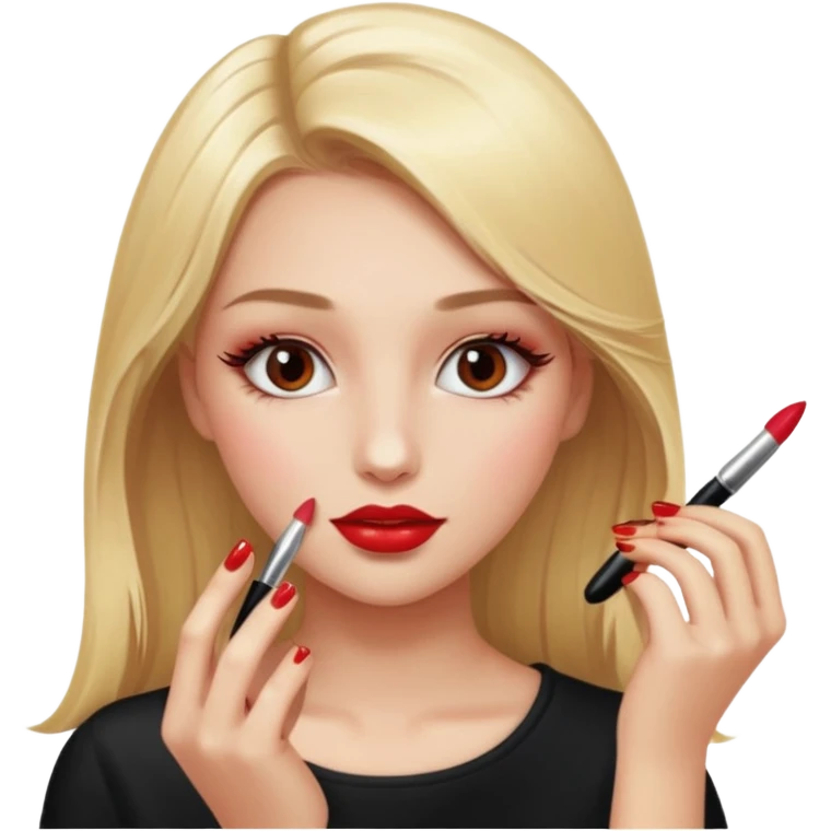 Girl doing make up with glossy nails and eyelashes emoji