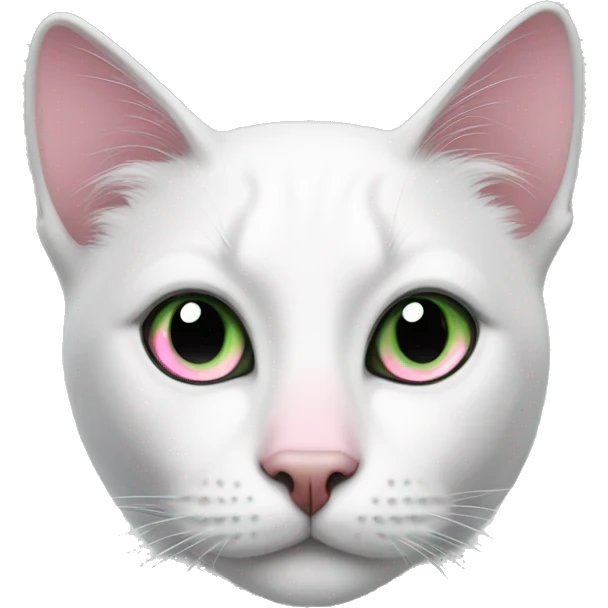 White and black cat with pink nose and green eyes emoji