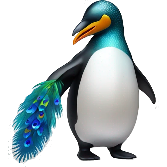 pinguin with peacock tail emoji