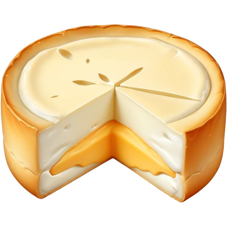 cinematic-realistic-brie-cheese-emoji,-featuring-a-creamy gooey center,-soft-ripened-cheese-with-a-delicate-rind-rendered-with-lifelike-detail-and-inviting,-natural-lighting. emoji