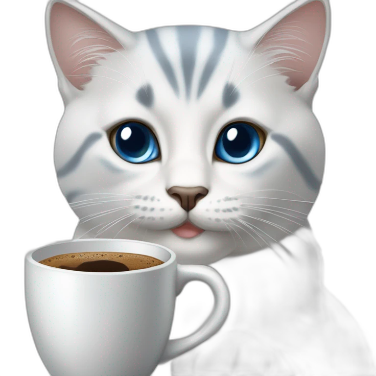 White grey-point blue eyes cat with coffee emoji