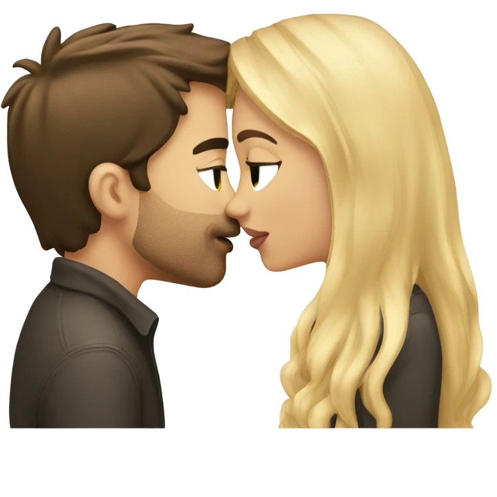brunette girl kissing blonde man emoji