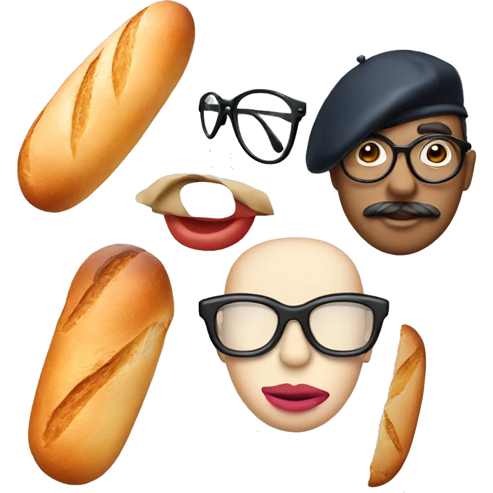 An emoji with big lips, glasses, a baguette and a french beret emoji